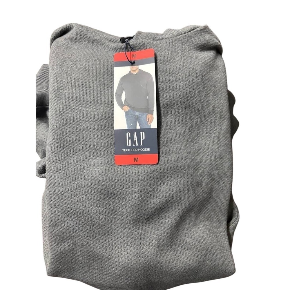 NWT Gap Mens Textured Hoodie Charcoal Gray Pullover Sweatshirt Size M - Picture 4 of 5